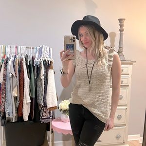 Versona knit patterned top with sleeve accent -small tan